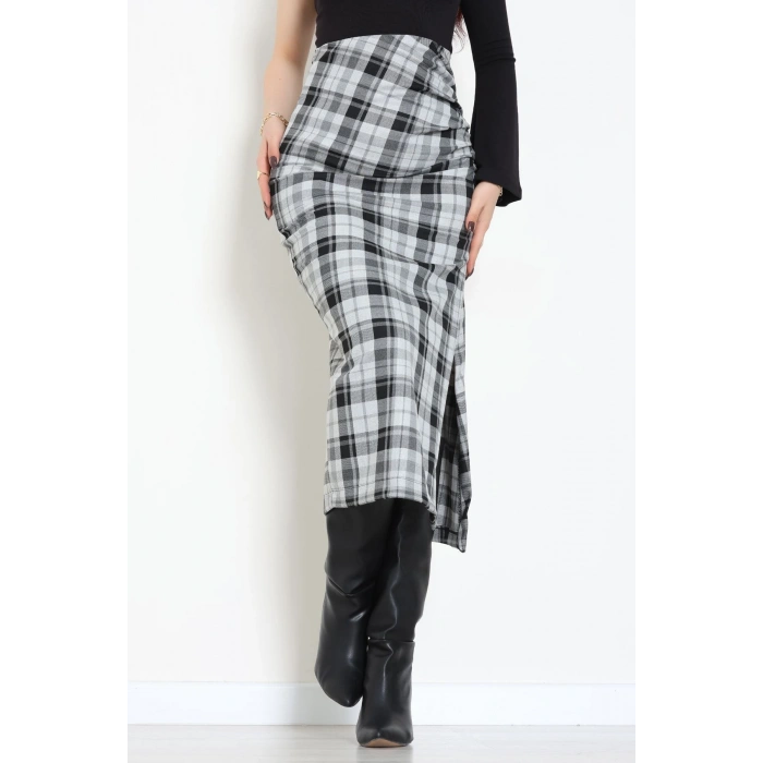 Yan Büzgülü Etek Gri - 60565.2126.