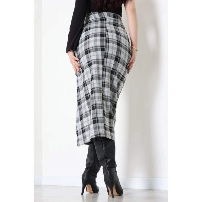 Yan Büzgülü Etek Gri - 60565.2126.