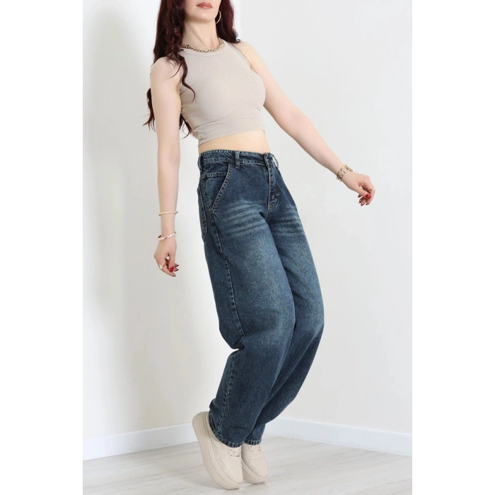 Yan Cep Baggy Kot Pantolon Çelikmavi - 32876.2059.