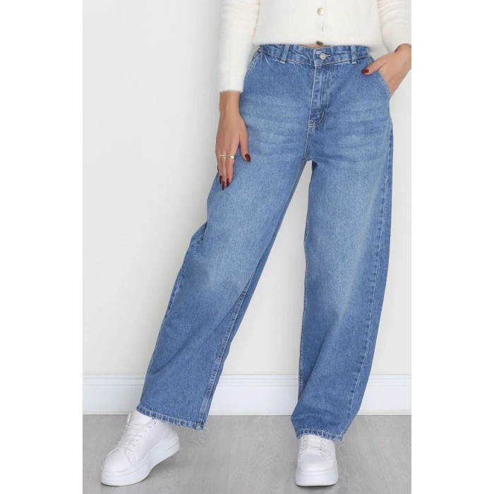 Yan Cepli Baggy Kot Pantolon Mavi - 31503.1184.