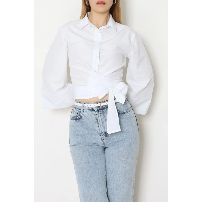 Yandan Bağlamalı Gömlek Beyaz - 52194.2118.