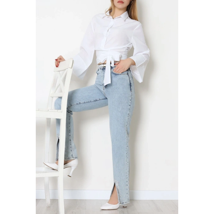 Yandan Bağlamalı Gömlek Beyaz - 52194.2118.