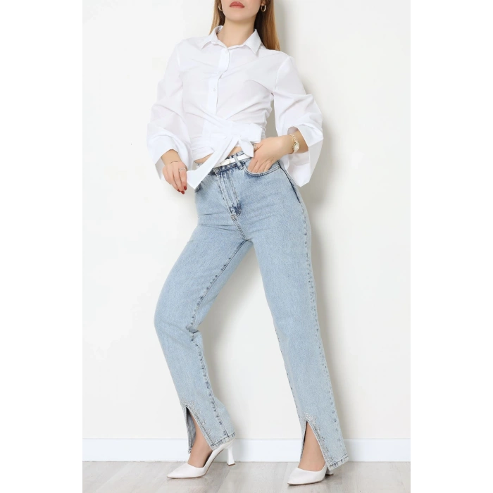 Yandan Bağlamalı Gömlek Beyaz - 52194.2118.