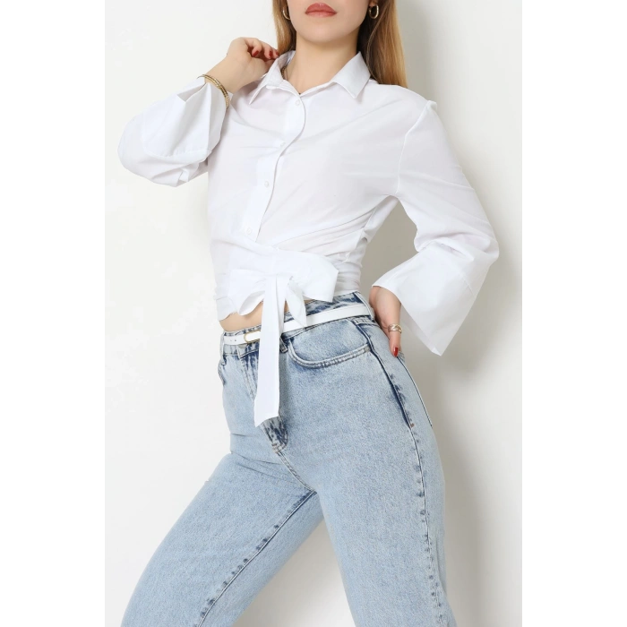 Yandan Bağlamalı Gömlek Beyaz - 52194.2118.