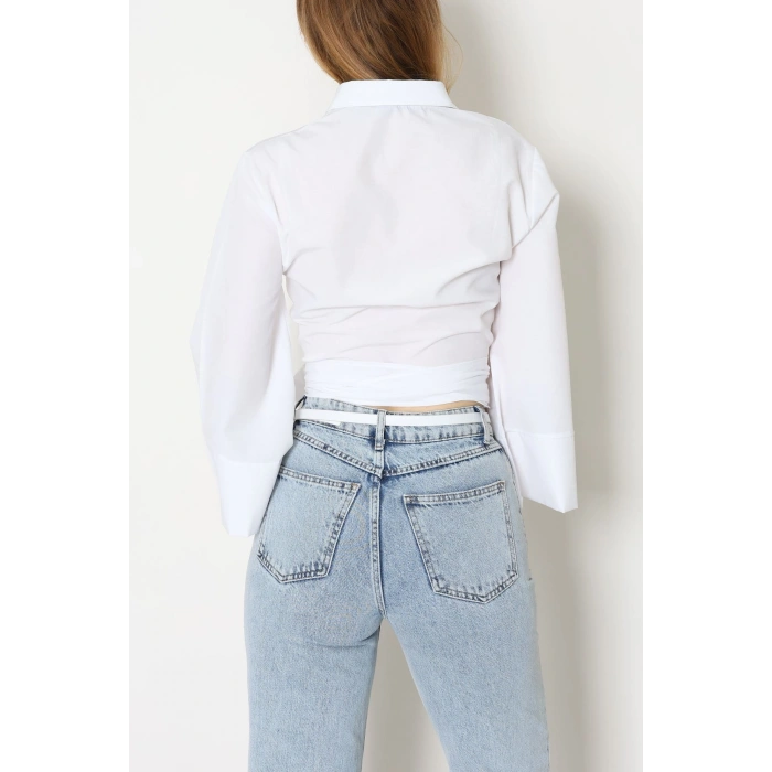 Yandan Bağlamalı Gömlek Beyaz - 52194.2118.