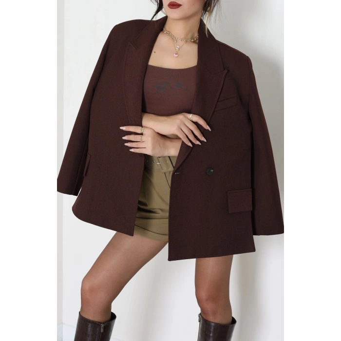 Yandan Yırtmaçlı Ceket Kahverengi - 6326.001.