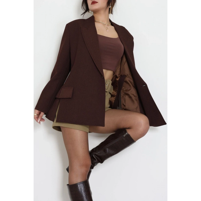 Yandan Yırtmaçlı Ceket Kahverengi - 6326.001.