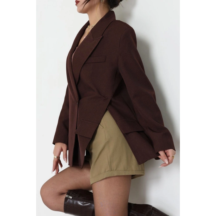 Yandan Yırtmaçlı Ceket Kahverengi - 6326.001.