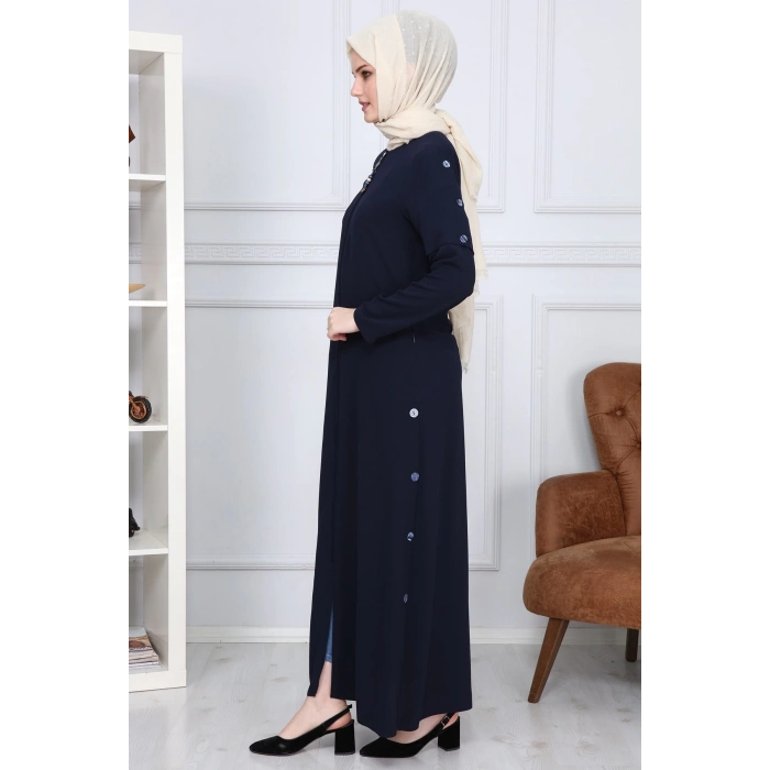 Yanları Boncuk detaylı ferace MDC2151 Lacivert