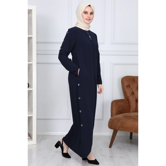 Yanları Boncuk detaylı ferace MDC2151 Lacivert