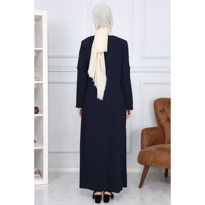 Yanları Boncuk detaylı ferace MDC2151 Lacivert