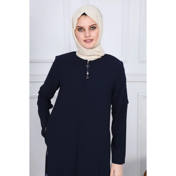 Yanları Boncuk detaylı ferace MDC2151 Lacivert