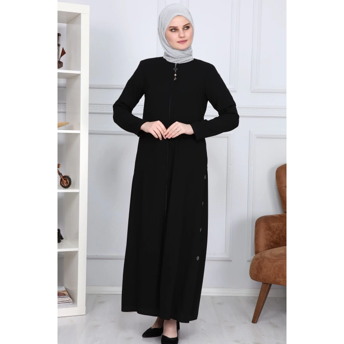 Yanları Boncuk detaylı ferace MDC2151 Siyah