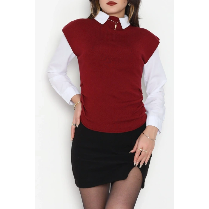 Yanları Büzgülü Triko Bluz Bordo - 51110.1765.