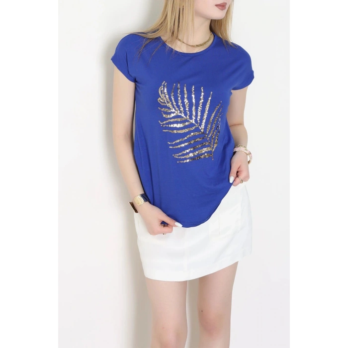 Yaprak İşlemeli Viskon Bluz Saks - 70649.599.