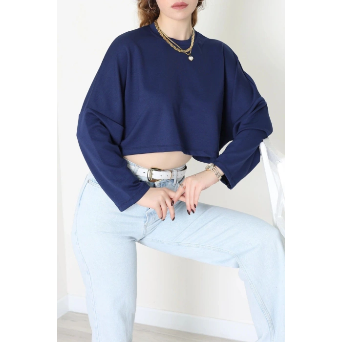 Yarasa Kol Crop Bluz Lacivert - 3104.1247.