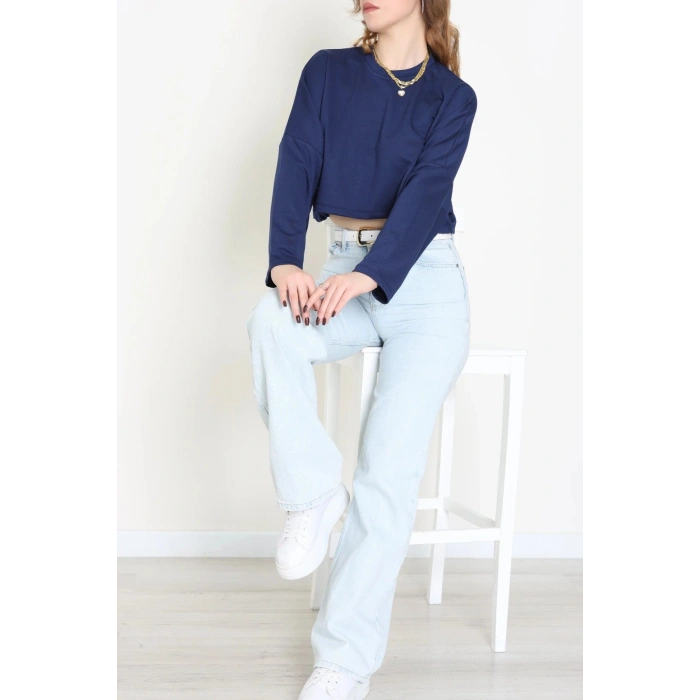 Yarasa Kol Crop Bluz Lacivert - 3104.1247.