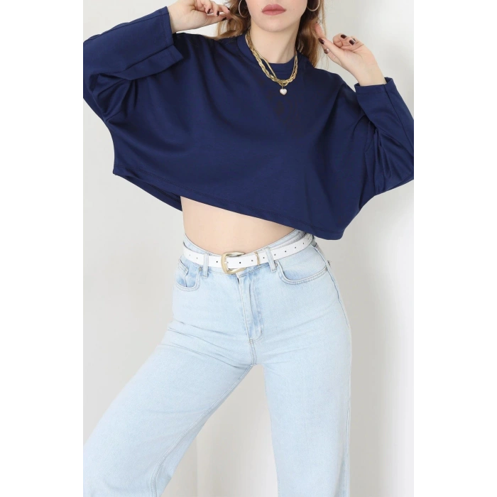 Yarasa Kol Crop Bluz Lacivert - 3104.1247.