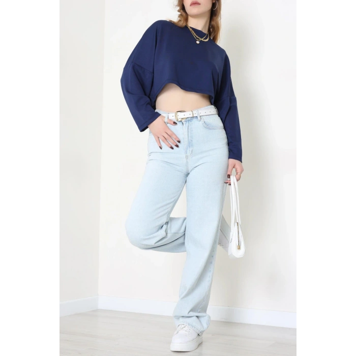 Yarasa Kol Crop Bluz Lacivert - 3104.1247.