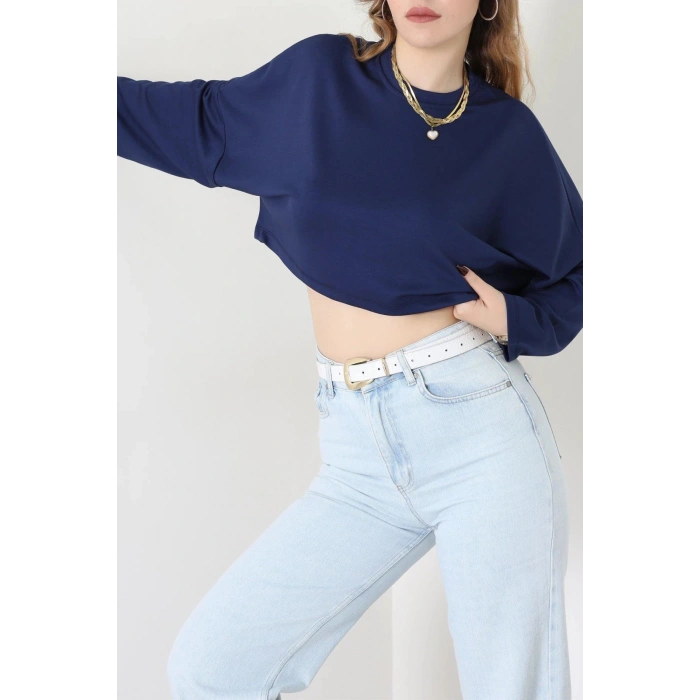 Yarasa Kol Crop Bluz Lacivert - 3104.1247.