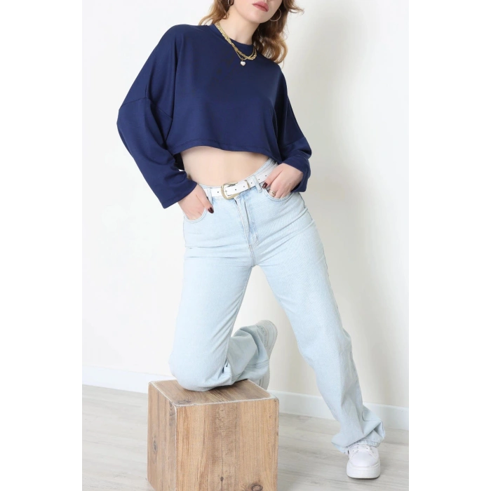 Yarasa Kol Crop Bluz Lacivert - 3104.1247.