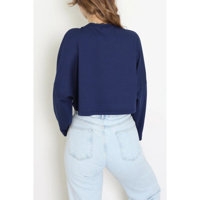 Yarasa Kol Crop Bluz Lacivert - 3104.1247.
