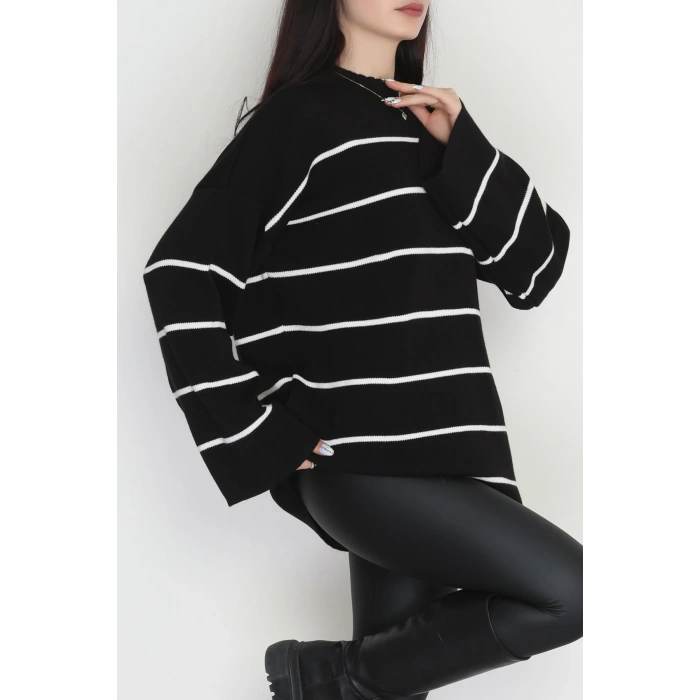 Yarım Balıkçı Yaka Triko Bluz Siyahlatte - 3066.1577.