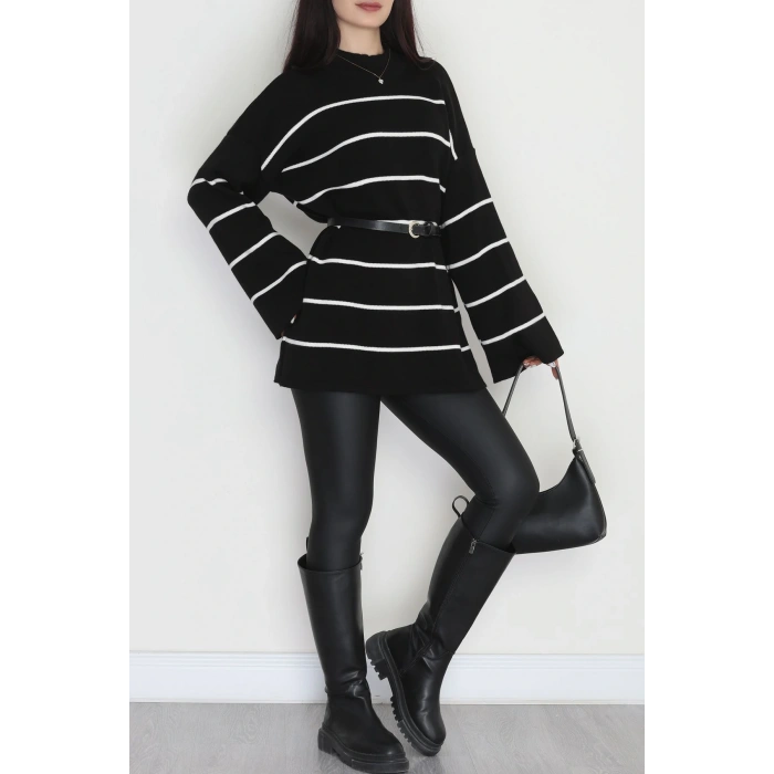 Yarım Balıkçı Yaka Triko Bluz Siyahlatte - 3066.1577.