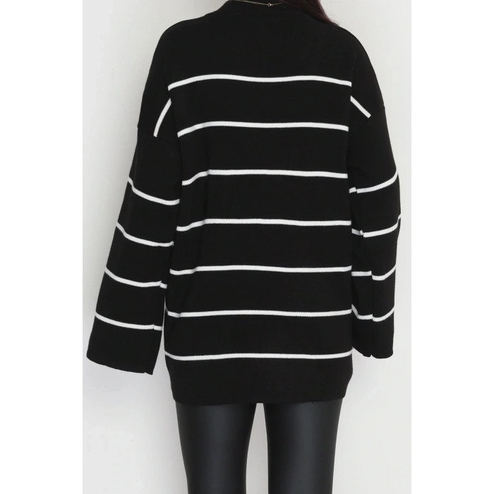 Yarım Balıkçı Yaka Triko Bluz Siyahlatte - 3066.1577.