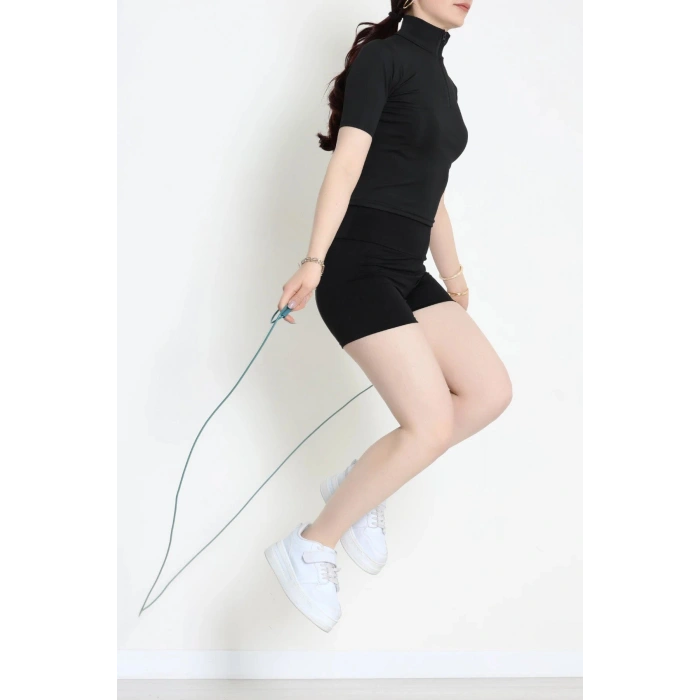 Yarım Fermuar Kısa Kollu Body Siyah - 43977.053.
