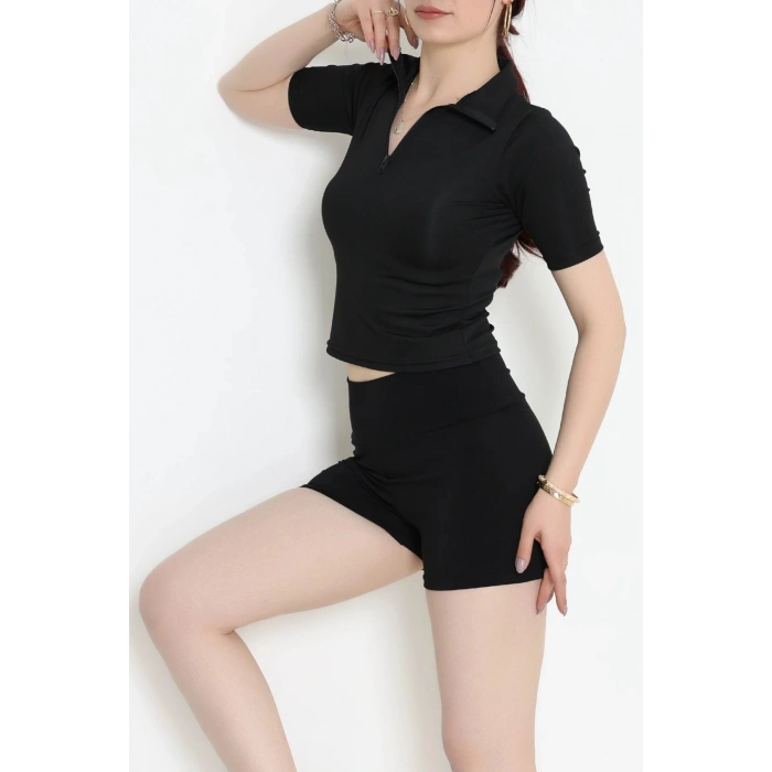 Yarım Fermuar Kısa Kollu Body Siyah - 43977.053.