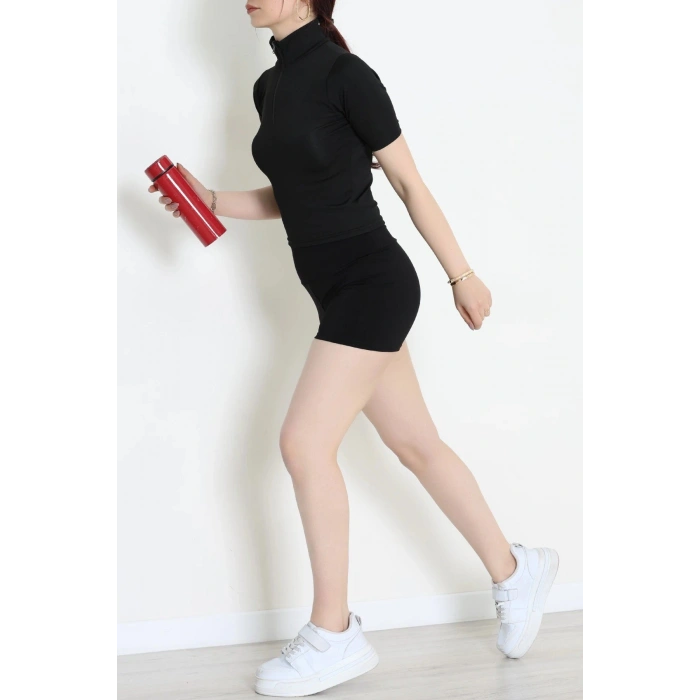 Yarım Fermuar Kısa Kollu Body Siyah - 43977.053.