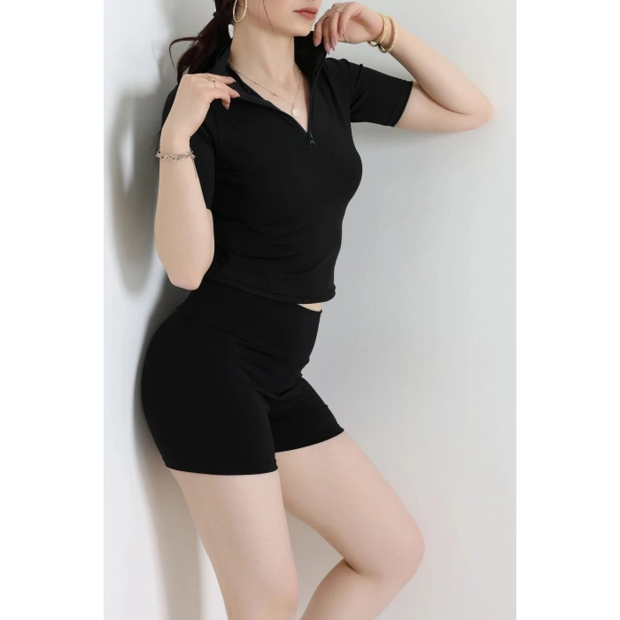 Yarım Fermuar Kısa Kollu Body Siyah - 43977.053.