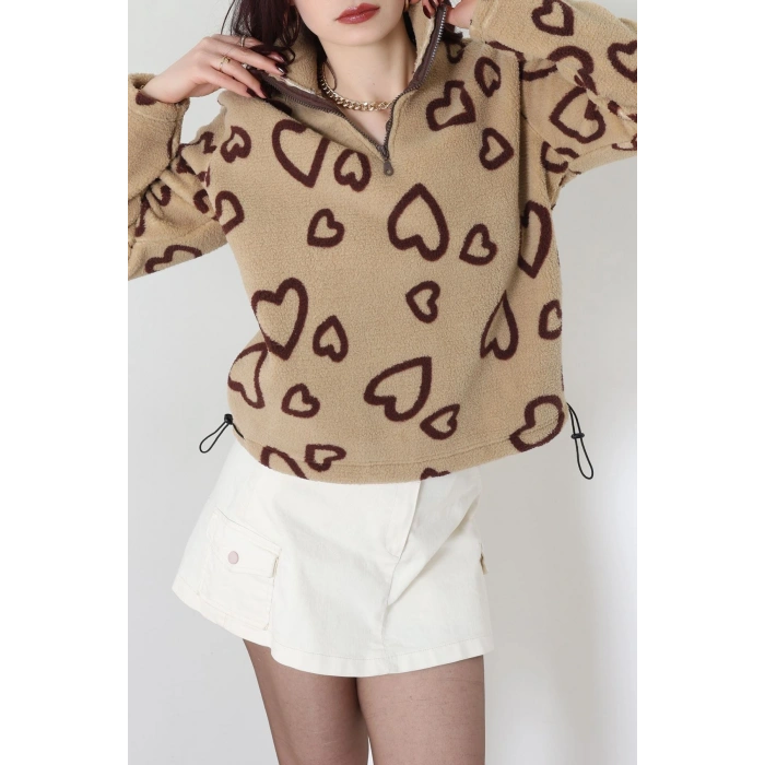 Yarım Fermuarlı Peluş Sweat Vizonkahve - 31713.1247.