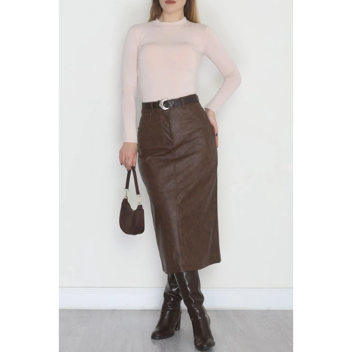 Yıkama Efektli Uzun Deri Etek Antikkahve - 40906.444.