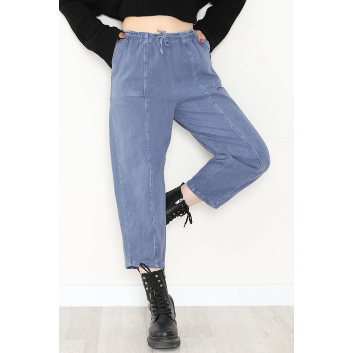 Yıkamalı Havuç Pantolon Açıkmavi - 51212.1779.