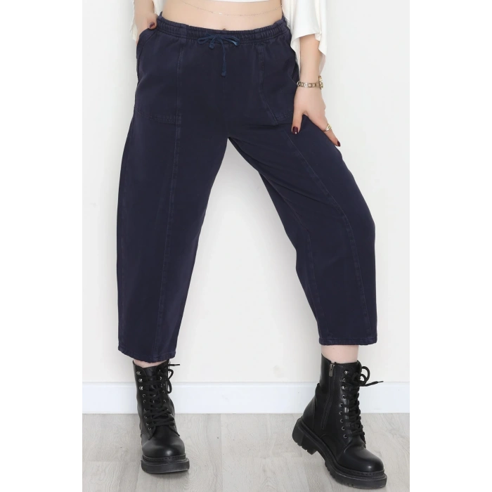 Yıkamalı Havuç Pantolon Lacivert - 51212.1779.