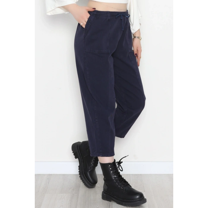 Yıkamalı Havuç Pantolon Lacivert - 51212.1779.