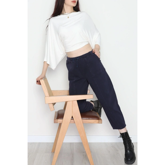 Yıkamalı Havuç Pantolon Lacivert - 51212.1779.