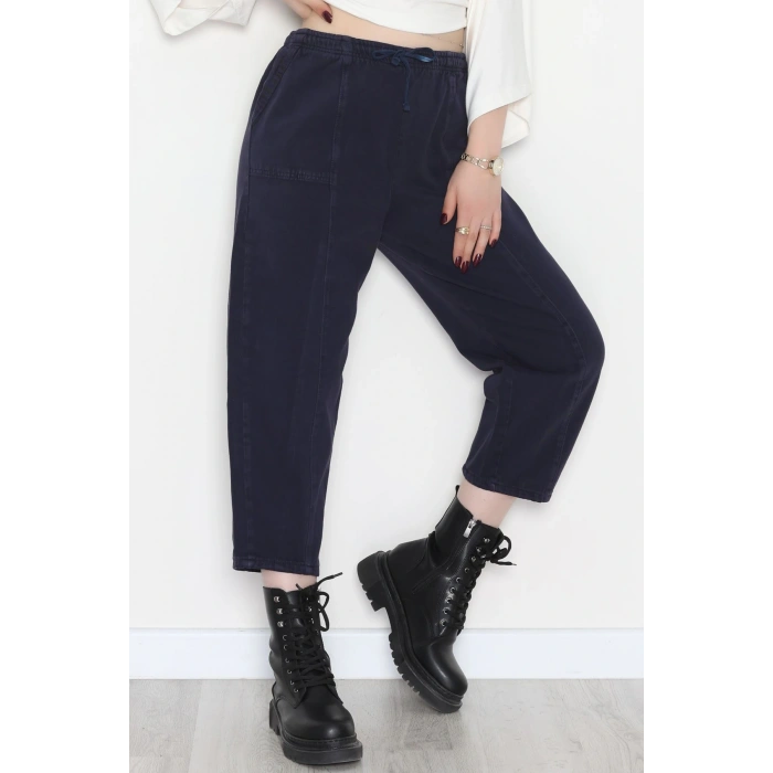 Yıkamalı Havuç Pantolon Lacivert - 51212.1779.
