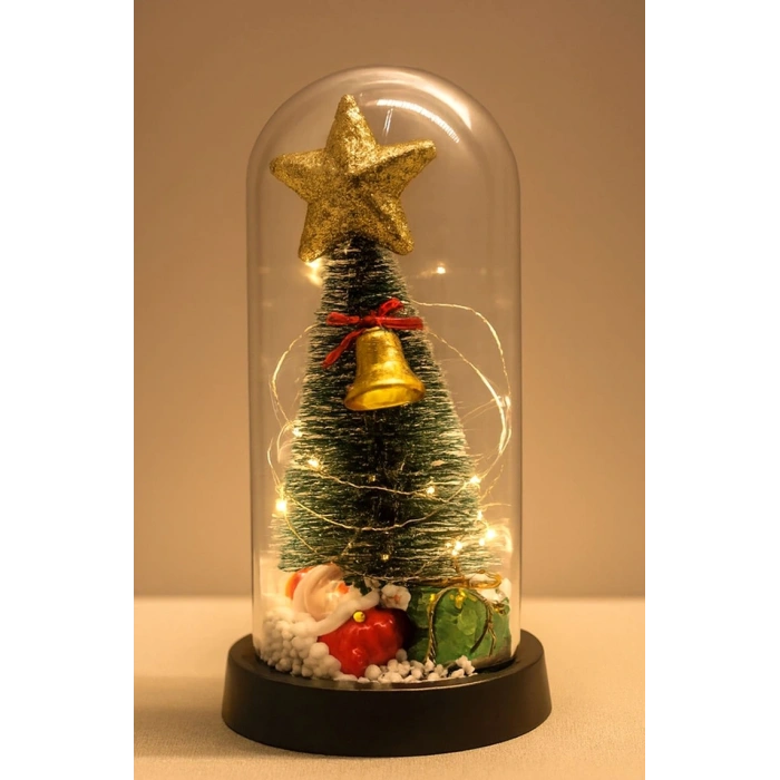 Yılbaşı Temalı Işıklı  Dekoratif Cam Fanus Alk5078