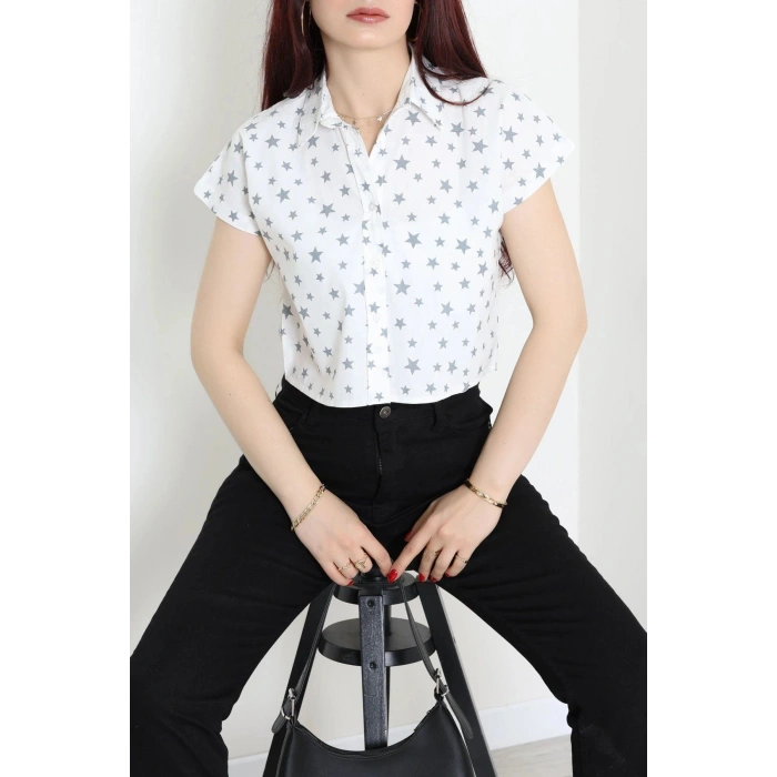 Yıldız Desenli Poplin Gömlek Beyaz - 44020.2131.