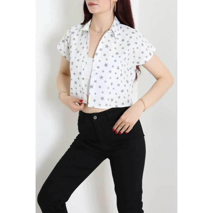 Yıldız Desenli Poplin Gömlek Beyaz - 44020.2131.