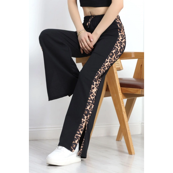 Yırtmaçlı Şeritli 2 İplik Eşofman Altı Siyah - 40022.1857.