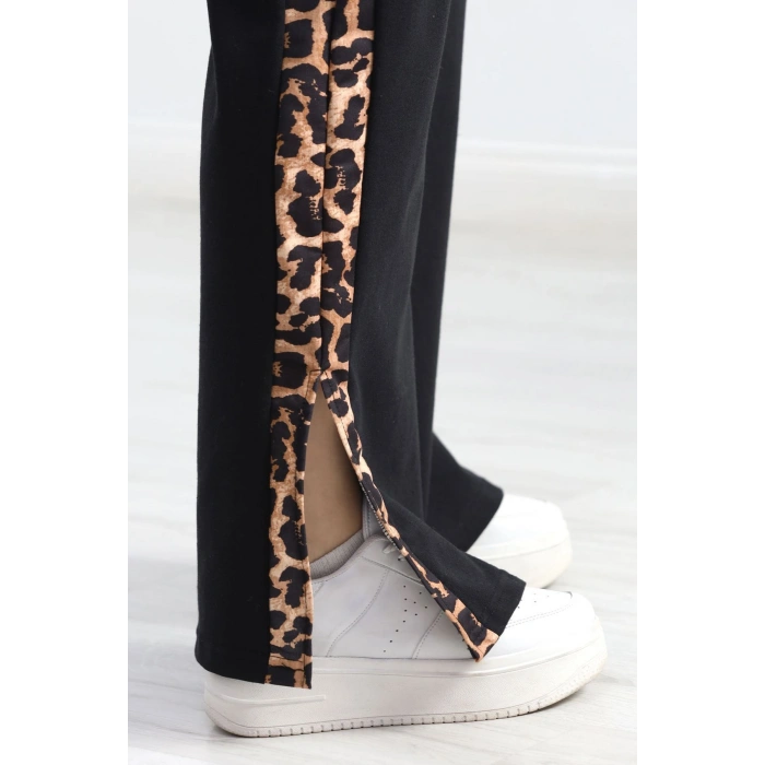 Yırtmaçlı Şeritli 2 İplik Eşofman Altı Siyah - 40022.1857.