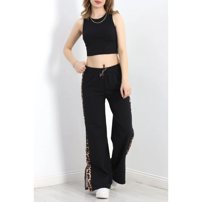 Yırtmaçlı Şeritli 2 İplik Eşofman Altı Siyah - 40022.1857.