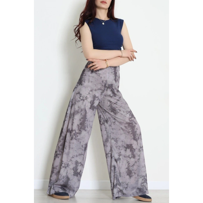 Yüksek Bel Bol Paça Pantolon Gri - 32252.1857.