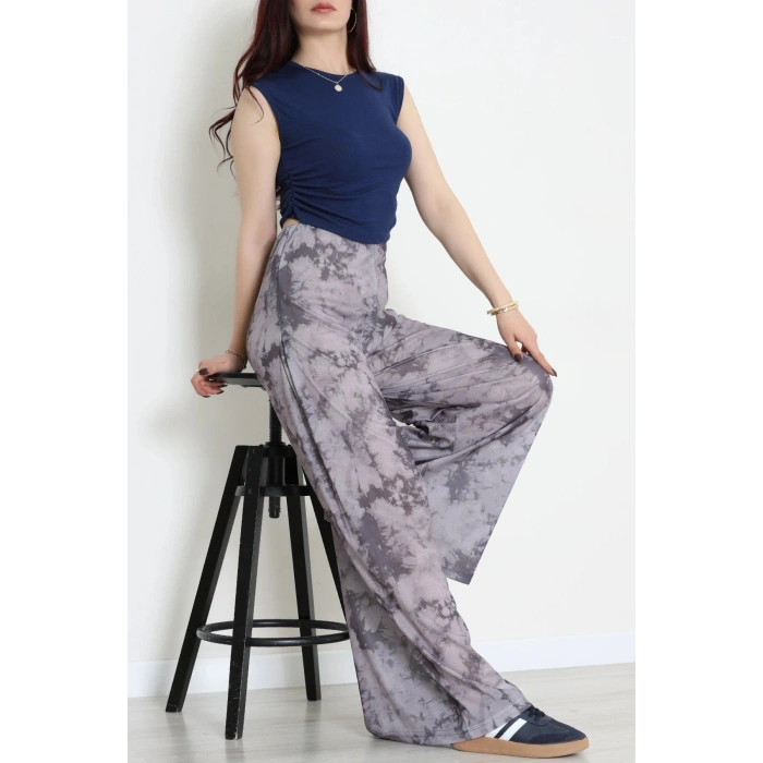 Yüksek Bel Bol Paça Pantolon Gri - 32252.1857.