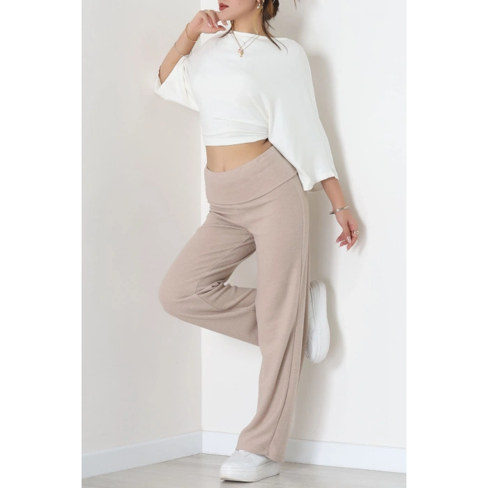 Yumoş Kumaş Beli Katlamalı Pantolon Latte - 51097.2114.