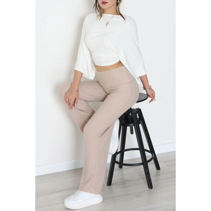 Yumoş Kumaş Beli Katlamalı Pantolon Latte - 51097.2114.